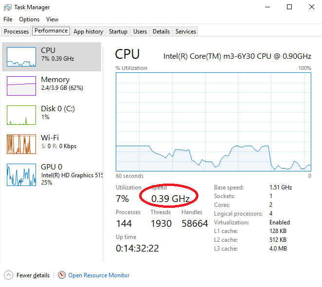 CPU频率锁0.39GHz,笔记本CPU频率被锁定低频