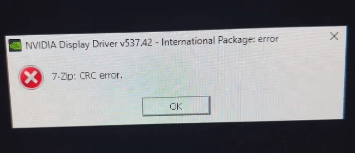 Nvidia显卡驱动无法安装,提示7-Zip:CRC error错误 第1张